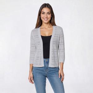 Womens 89th & Madison 3/4 Pointelle Open Front Cardigan